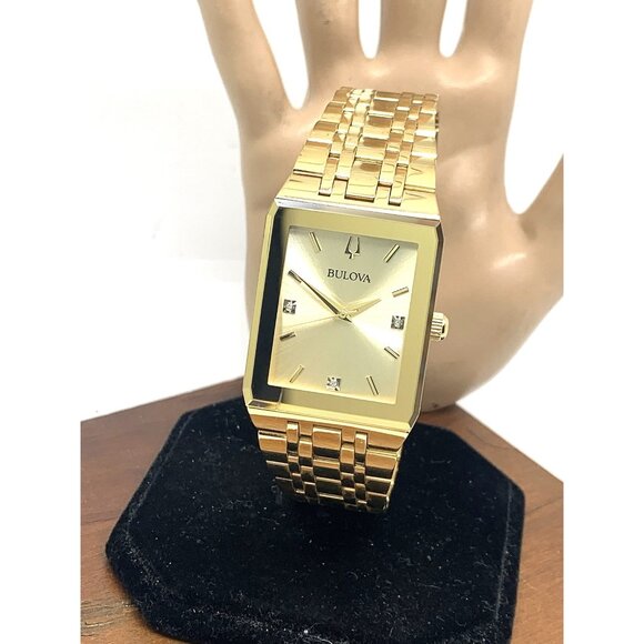 Bulova Men's Watch 97D120 Diamond Dial Gold Stainless Steel Rectangle USED - Picture 1 of 14